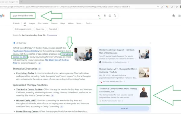 guys therapy bay area (Website Ranking on the First Page of Google in AI Overview)